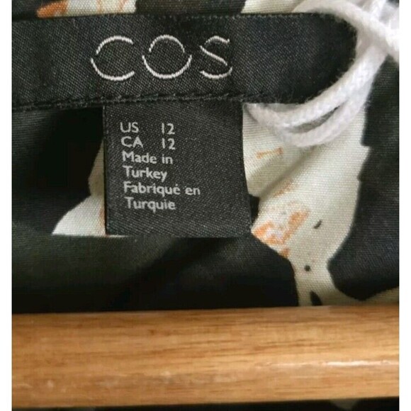 COS Button Up Cotton Shirt  Light Jacket Womens 12 Green Abstract Print Pockets - Picture 2 of 10